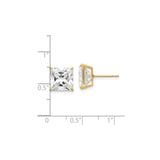 14k Yellow Gold Princess Cut Stud Earrings with Clear Cubic Zirconia Stones, Square Design