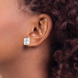14k Yellow Gold Stud Earrings with Square Princess Cut Cubic Zirconia, Solitaire Style