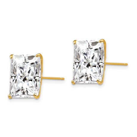 14k Yellow Gold Princess Cut Stud Earrings with Clear Cubic Zirconia , Minimalist Design