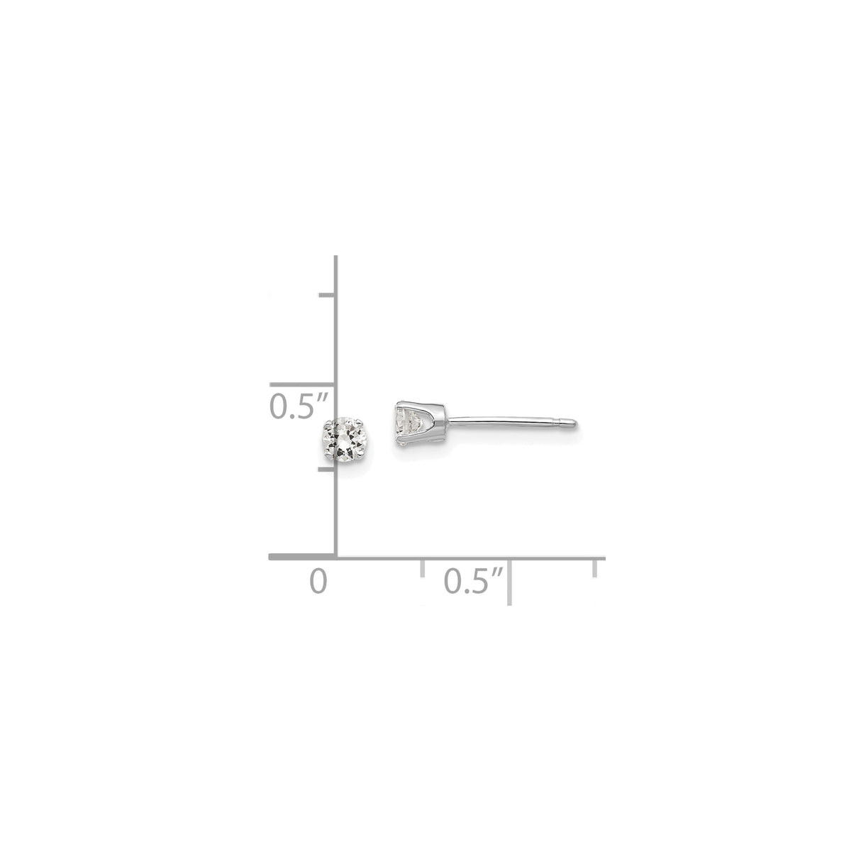 14k White Gold Stud Earrings with Cubic Zirconia, Solitaire Prong Set, Minimalist Design
