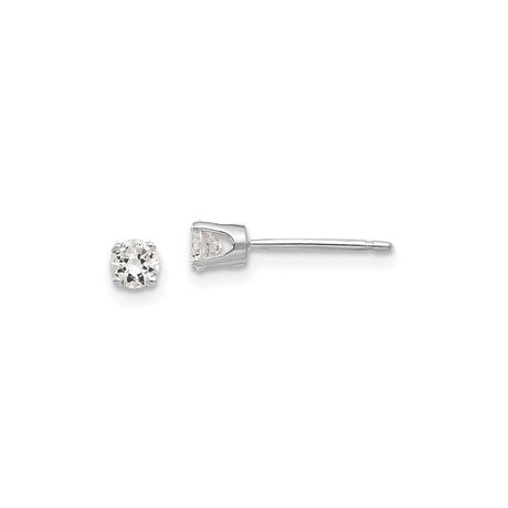 14k White Gold Stud Earrings with Cubic Zirconia, Solitaire Prong Set, Minimalist Design