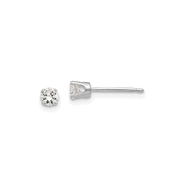 14k White Gold Stud Earrings with Cubic Zirconia, Solitaire Prong Set, Minimalist Design