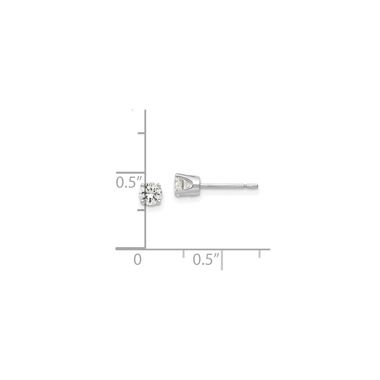 14k White Gold Diamond Stud Earrings with Cubic Zirconia, Four-Prong Solitaire Design