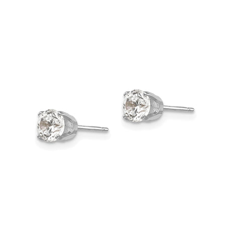 14k White Gold Diamond Stud Earrings with Cubic Zirconia, Four Prong Setting, Minimalist Style
