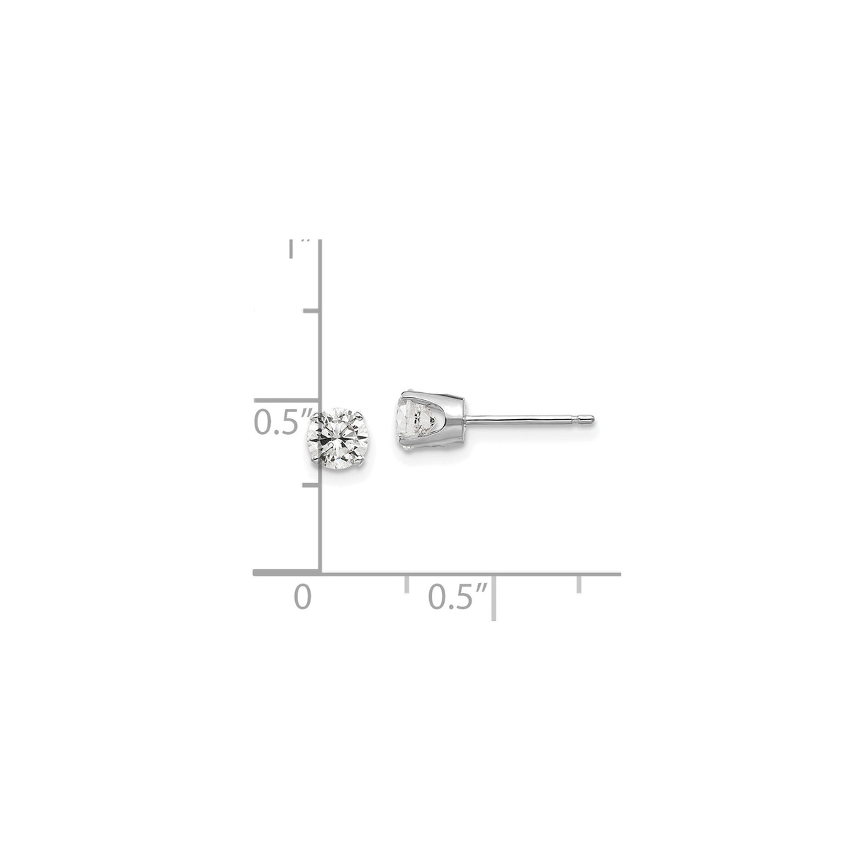 14k White Gold Diamond Stud Earrings with Cubic Zirconia, Four Prong Setting, Minimalist Style