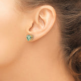 14k Yellow Gold Heart Stud Earrings with Green Quartz, Romantic Design for Women