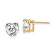14k Yellow Gold Heart Shaped Stud Earrings with Cubic Zirconia, Solitaire Style for Women