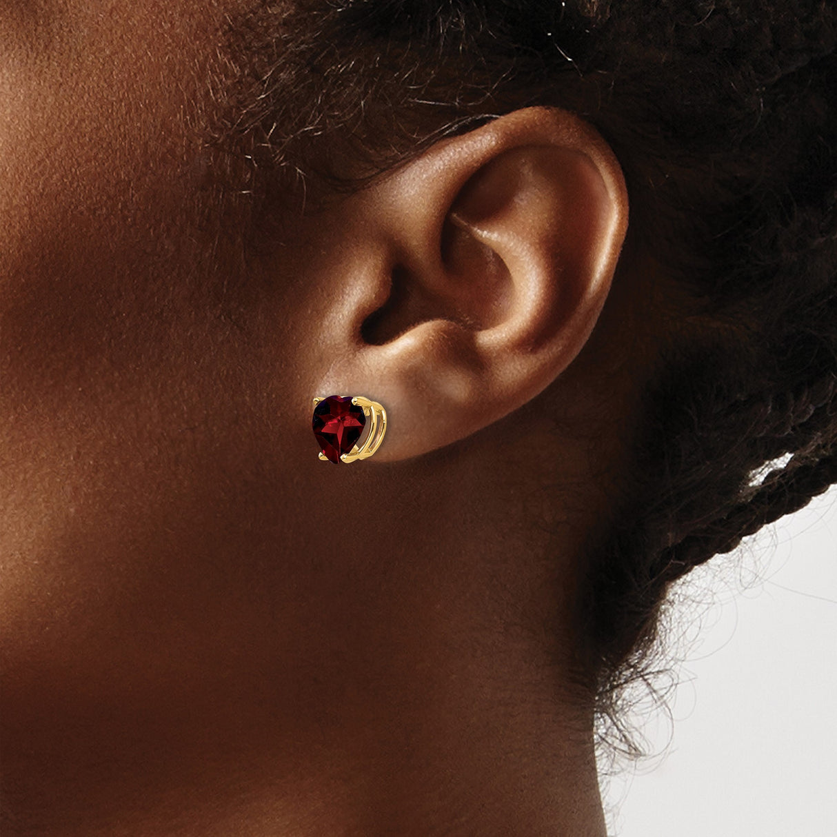 14k Yellow Gold Heart Shaped Garnet Stud Earrings, Romantic Jewelry for Women
