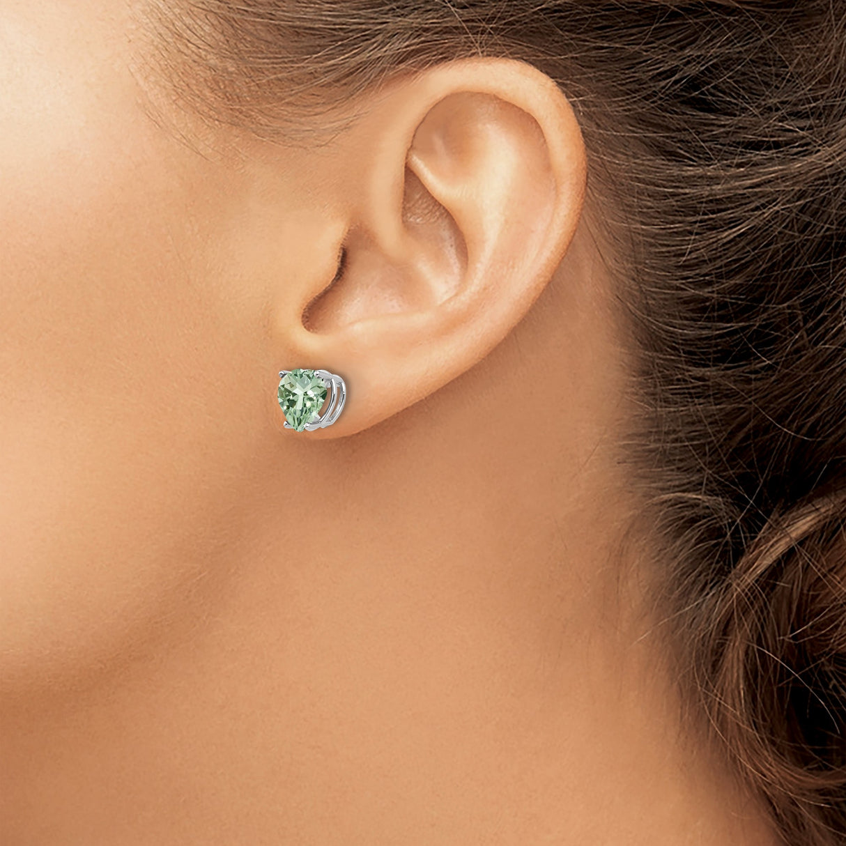14k White Gold Heart Shaped Green Amethyst Stud Earrings for Women