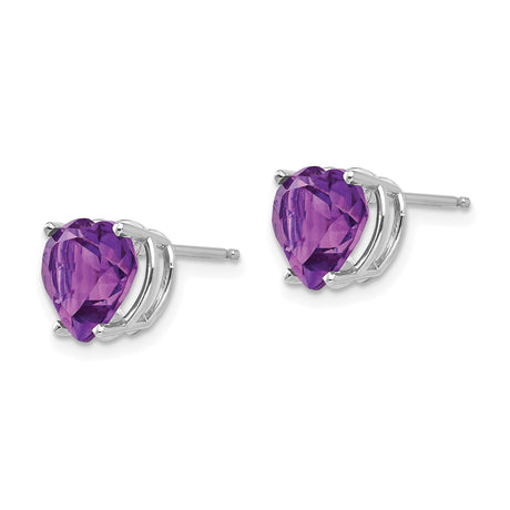 14k White Gold Heart Shaped Amethyst Stud Earrings, Romantic February Birthstone Jewelry