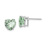 14k White Gold Heart Shaped Stud Earrings with Light Green Quartz Gemstones