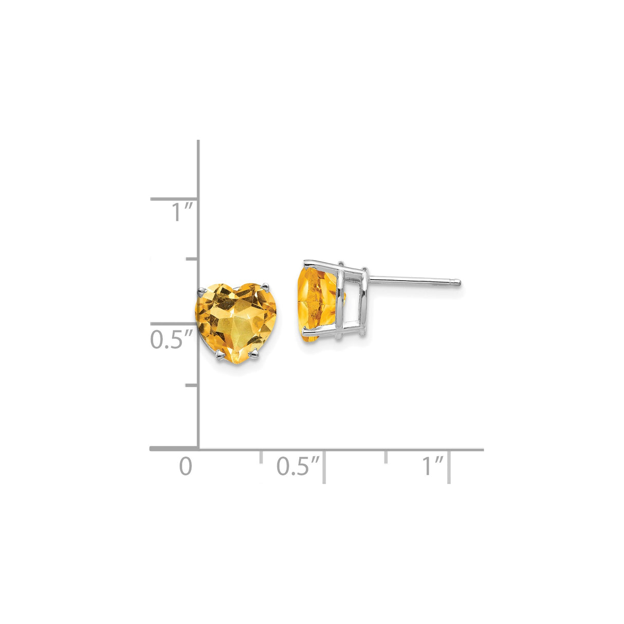 14k White Gold Heart Stud Earrings with Citrine Gemstone, November Birthstone Jewelry