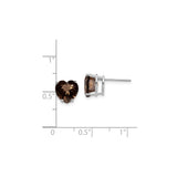 14k White Gold Heart Shaped Smoky Quartz Stud Earrings, Checkered Cut Design