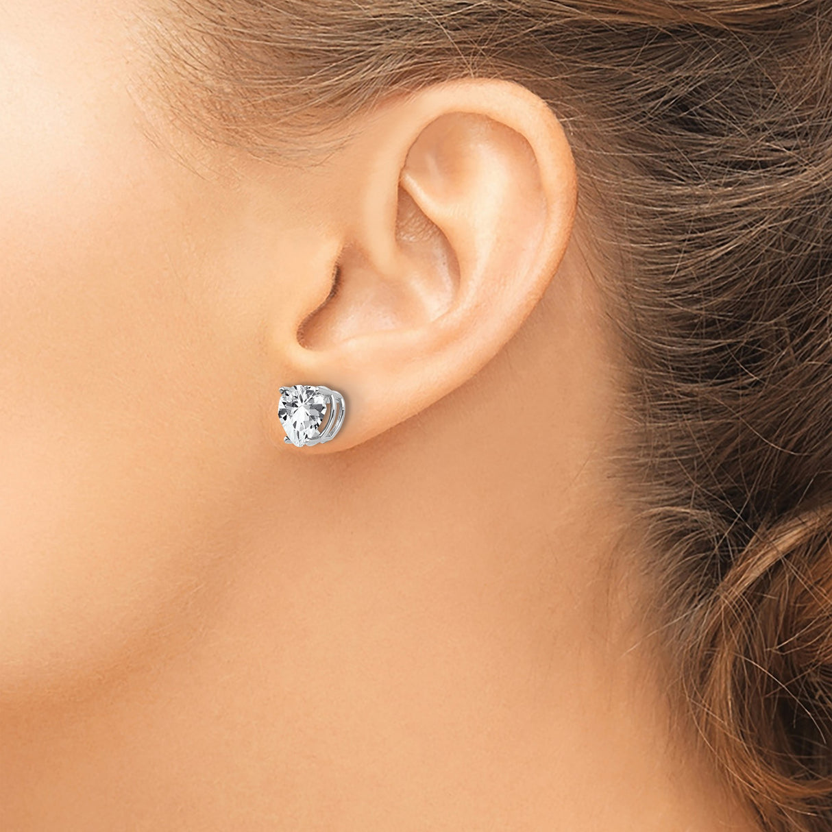 14k White Gold Heart Stud Earrings with Cubic Zirconia, Romantic Dainty Jewelry for Women