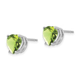 14k White Gold Heart Stud Earrings with Peridot Gemstones, Prong Set Romantic Style