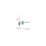 14k Yellow Gold Stud Earrings with Marquise Cut Swiss Blue Topaz, Minimalist Design for Women