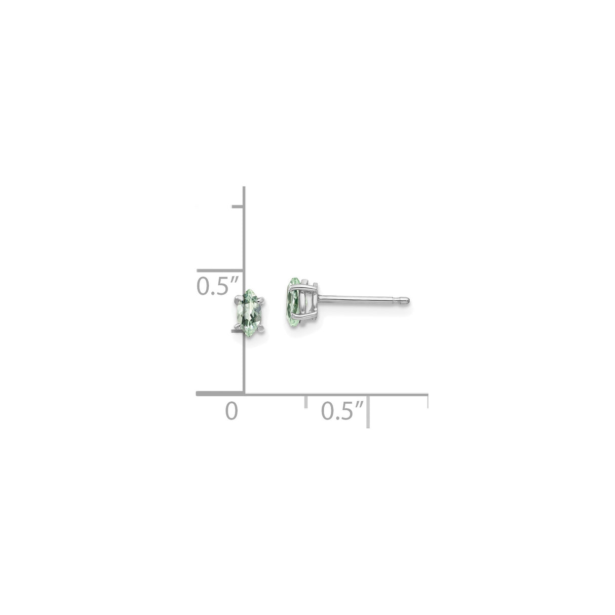 14k White Gold Stud Earrings with Marquise Green Quartz, Minimalist Design for Women