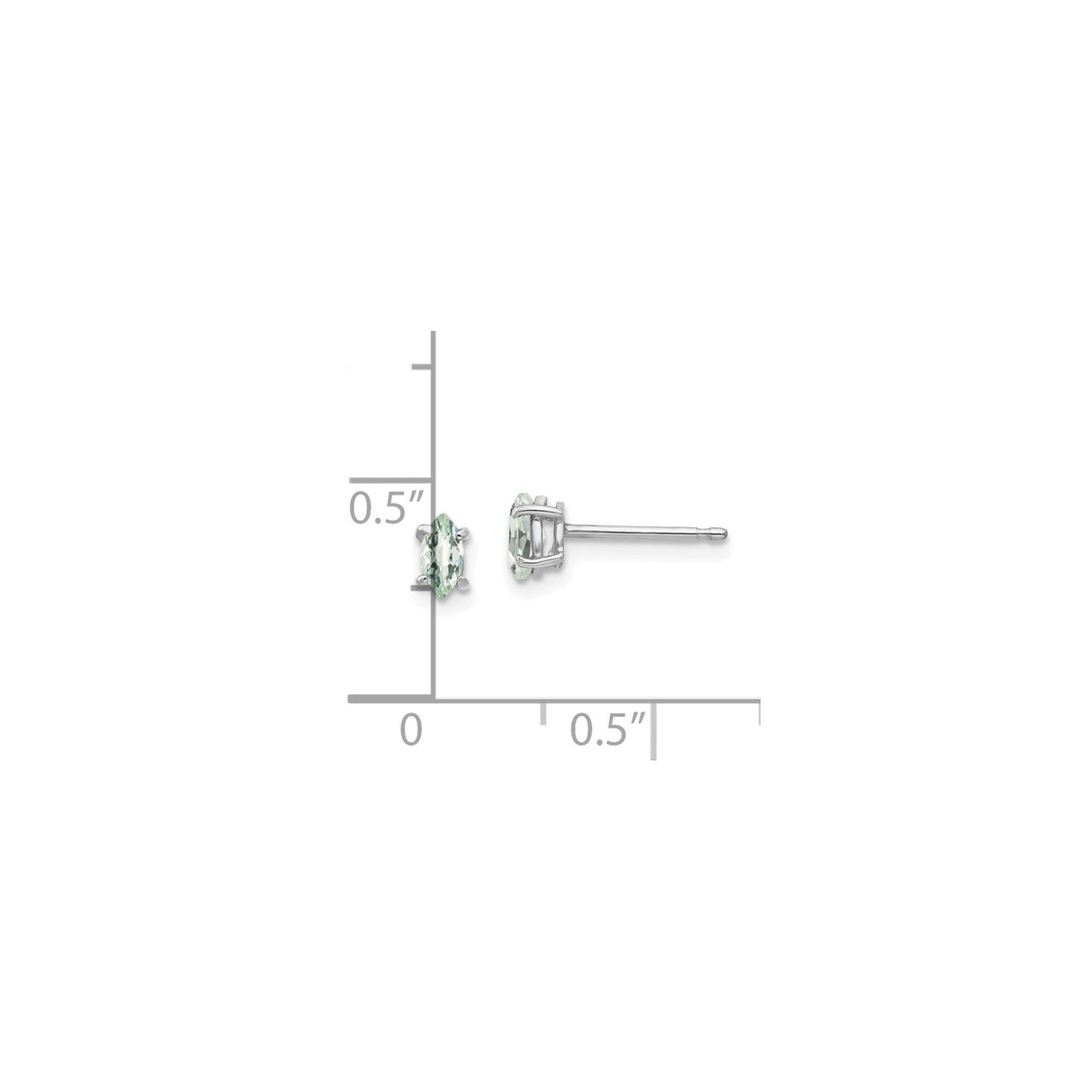 14k White Gold Marquise Cut Green Amethyst Stud Earrings, Minimalist Style