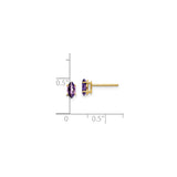 14k Yellow Gold Amethyst Stud Earrings, Marquise Cut Four Prong Setting, February Birthstone