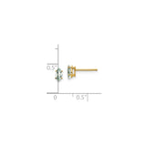 14k Yellow Gold Stud Earrings with Marquise Green Amethyst, Minimalist Design for Women