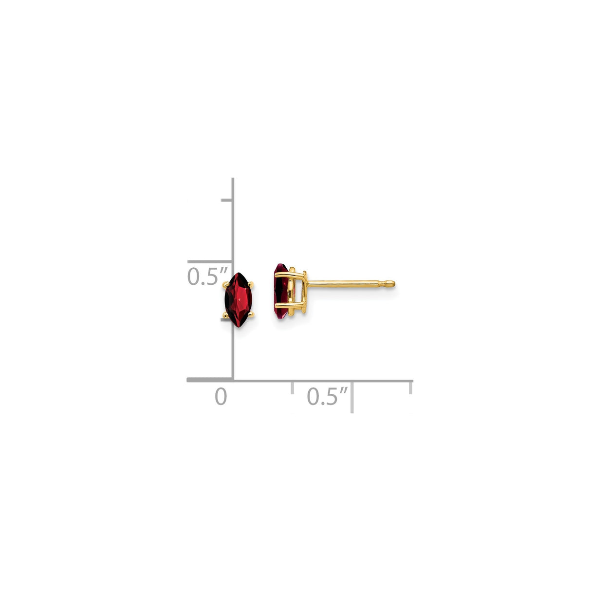 14k Yellow Gold Garnet Stud Earrings, Marquise Cut, January Birthstone Jewelry