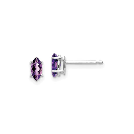 14k White Gold Marquise Amethyst Stud Earrings, Minimalist February Birthstone Jewelry for Women