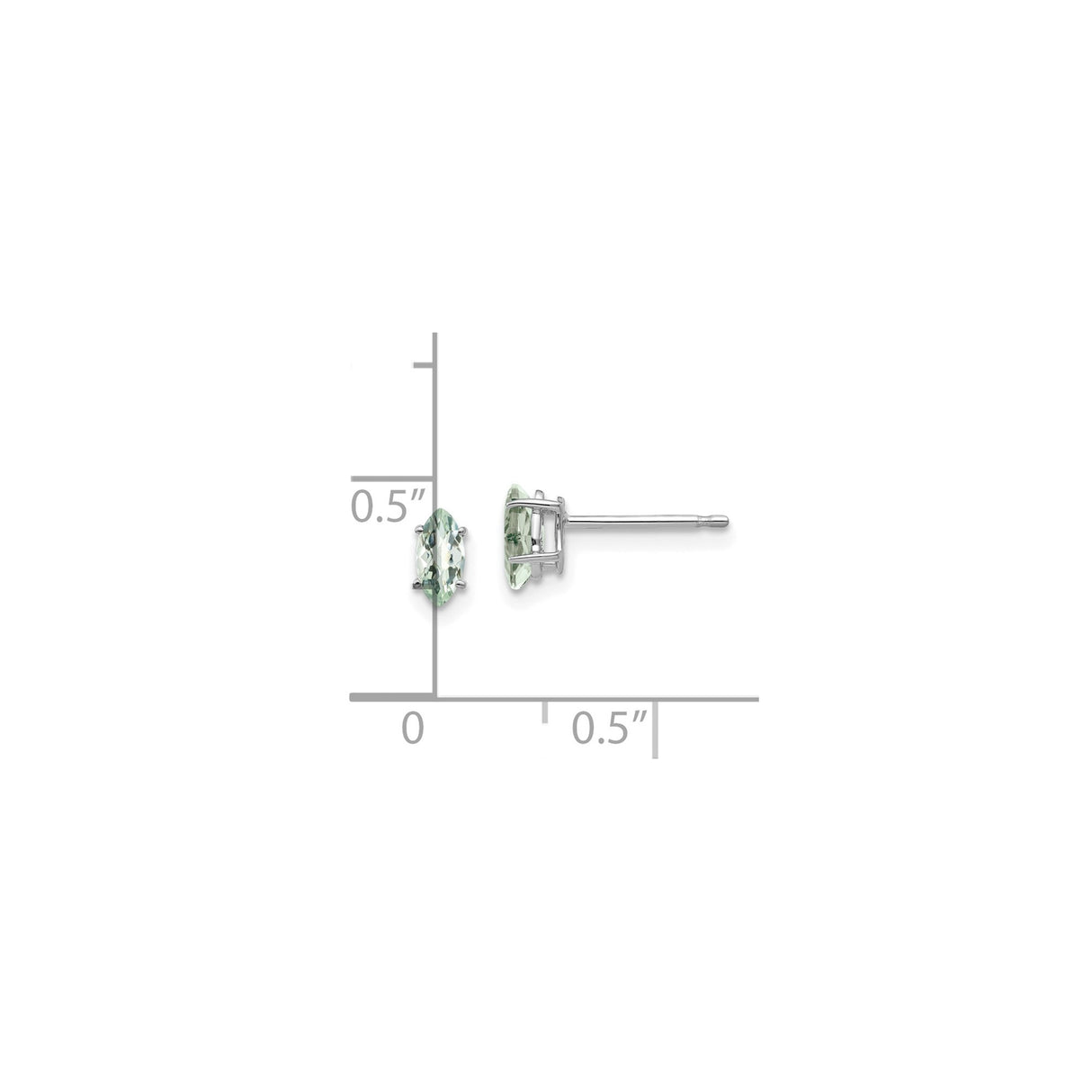 14k White Gold Stud Earrings with Marquise Cut Green Amethyst, Minimalist Design for Women