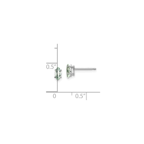 14k White Gold Stud Earrings with Marquise Cut Green Amethyst, Minimalist Design for Women