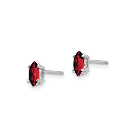 14k White Gold Garnet Stud Earrings, Marquise Cut January Birthstone Jewelry for Women