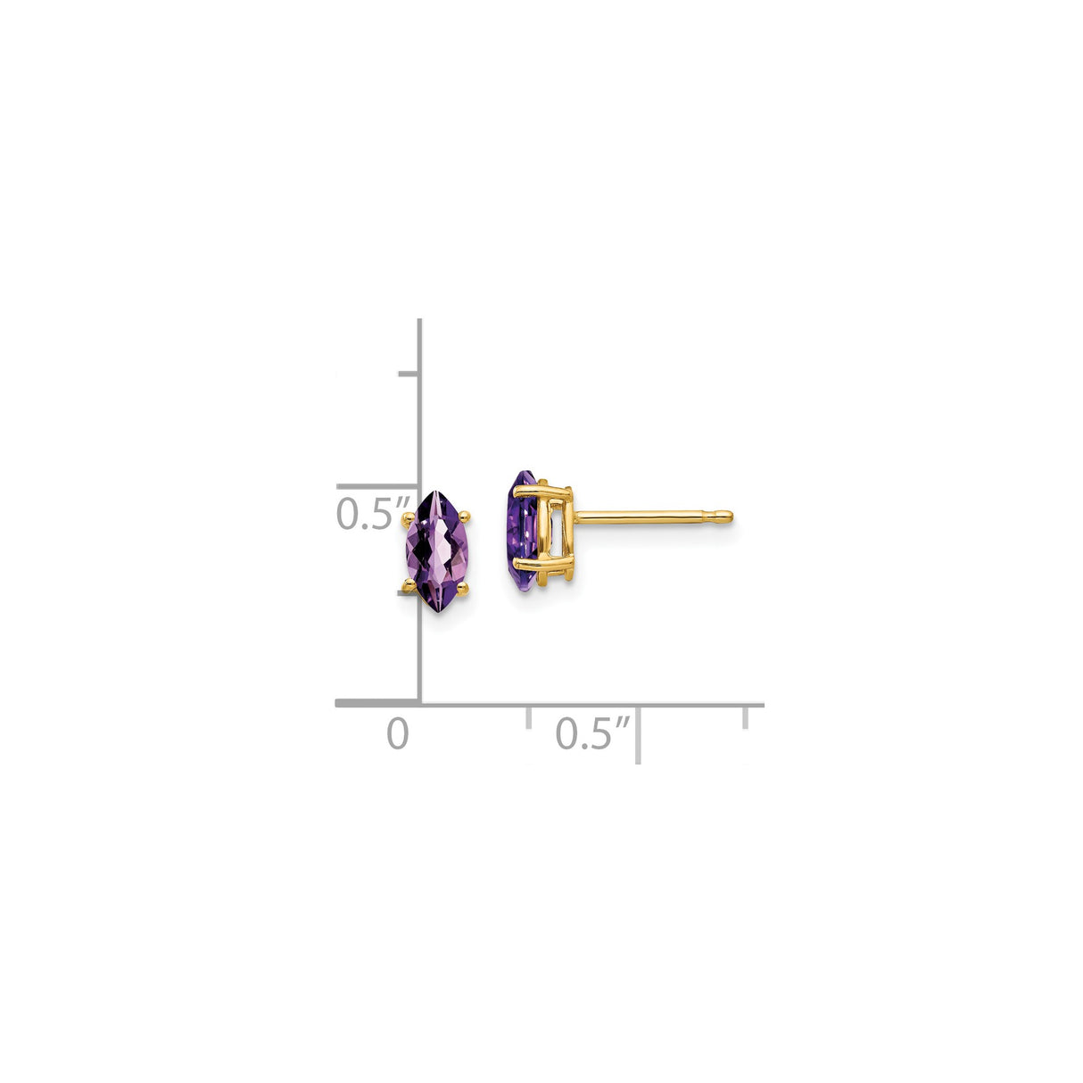 14k Yellow Gold Marquise Cut Amethyst Stud Earrings, Minimalist Design for Women