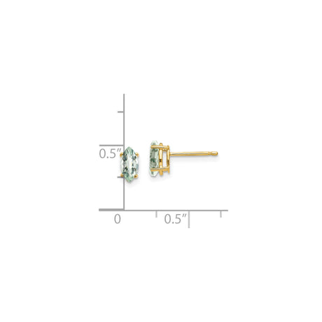 14k Yellow Gold Stud Earrings with Marquise Cut Green Amethyst, Minimalist Style for Women