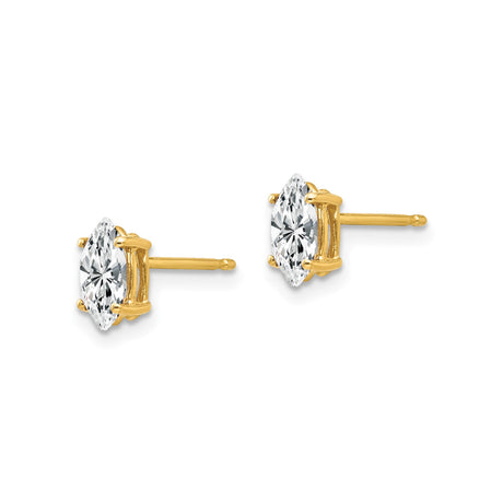 14k Yellow Gold Marquise Cut Cubic Zirconia Stud Earrings, Four Prong Setting, Minimalist Style