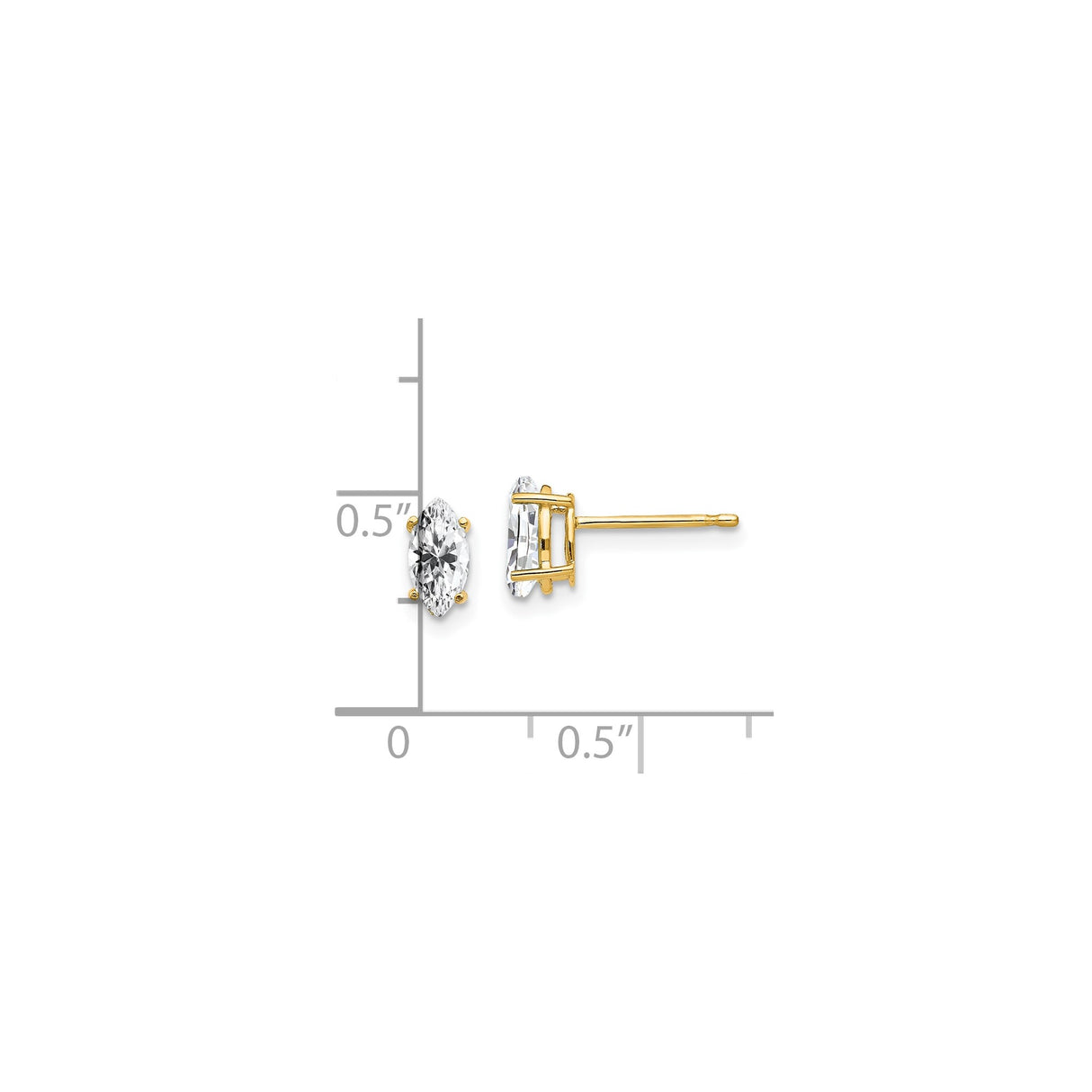 14k Yellow Gold Marquise Cut Cubic Zirconia Stud Earrings, Four Prong Setting, Minimalist Style