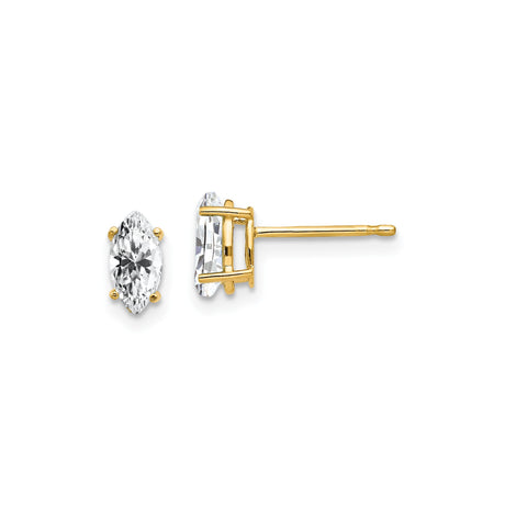 14k Yellow Gold Marquise Cut Cubic Zirconia Stud Earrings, Four Prong Setting, Minimalist Style