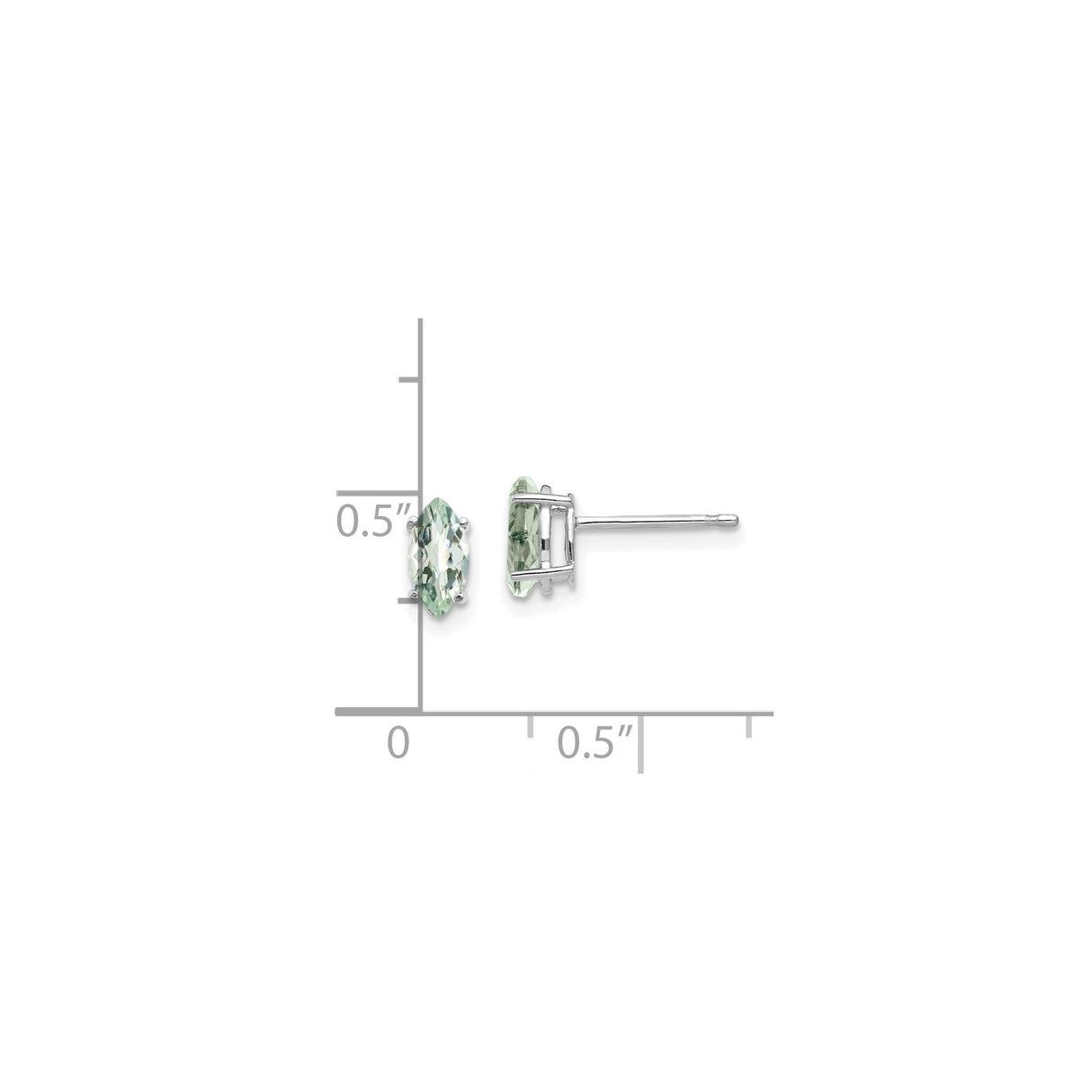 14k White Gold Marquise Cut Green Amethyst Stud Earrings, Minimalist Prong Setting