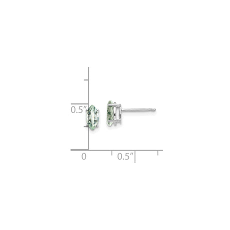 14k White Gold Marquise Cut Green Amethyst Stud Earrings, Minimalist Prong Setting