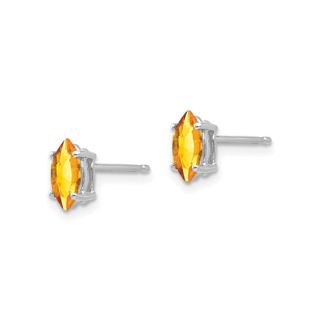 14k White Gold Citrine Marquise Cut Stud Earrings, Four Prong Minimalist Design