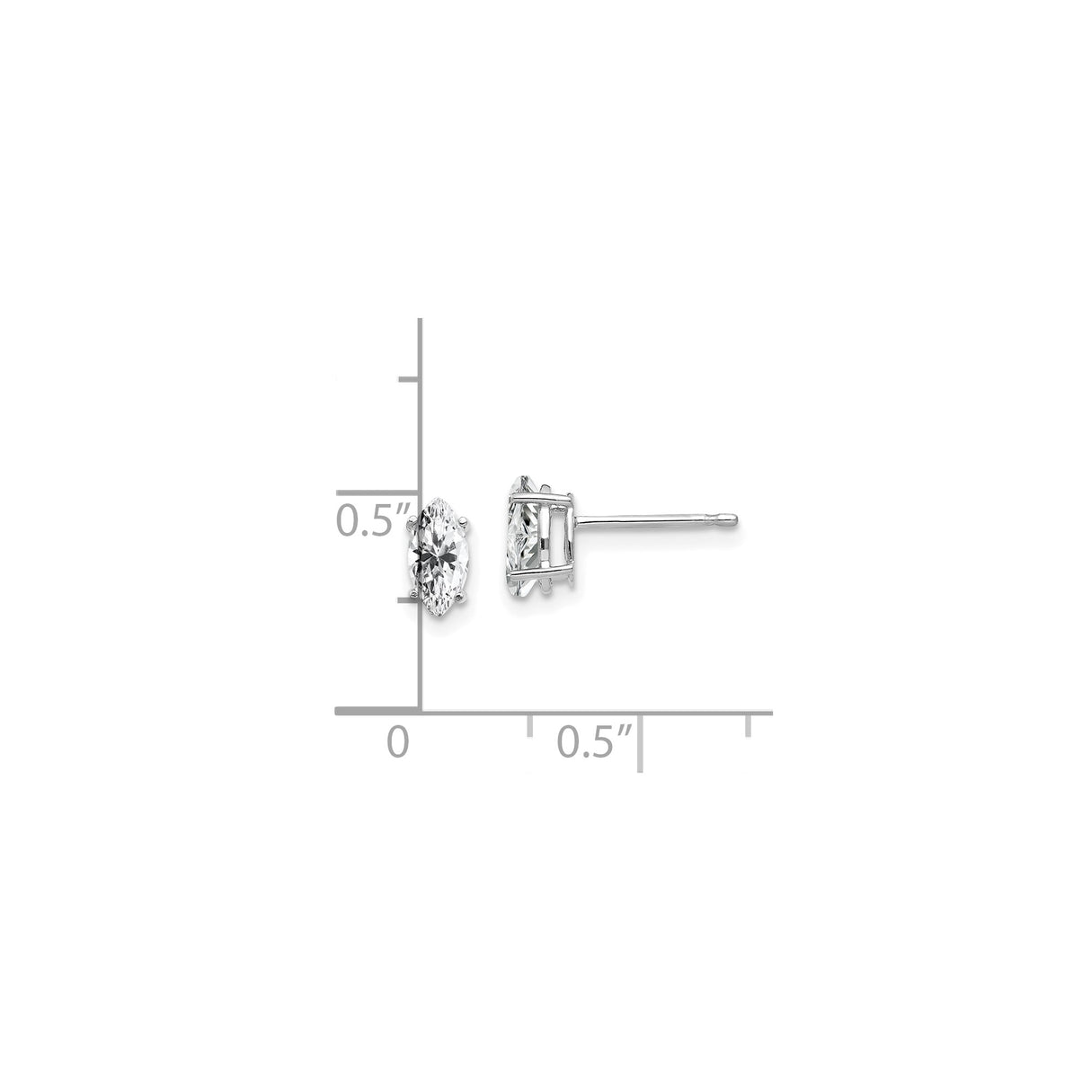 14k White Gold Marquise Cut Stud Earrings with Cubic Zirconia in Prong Setting