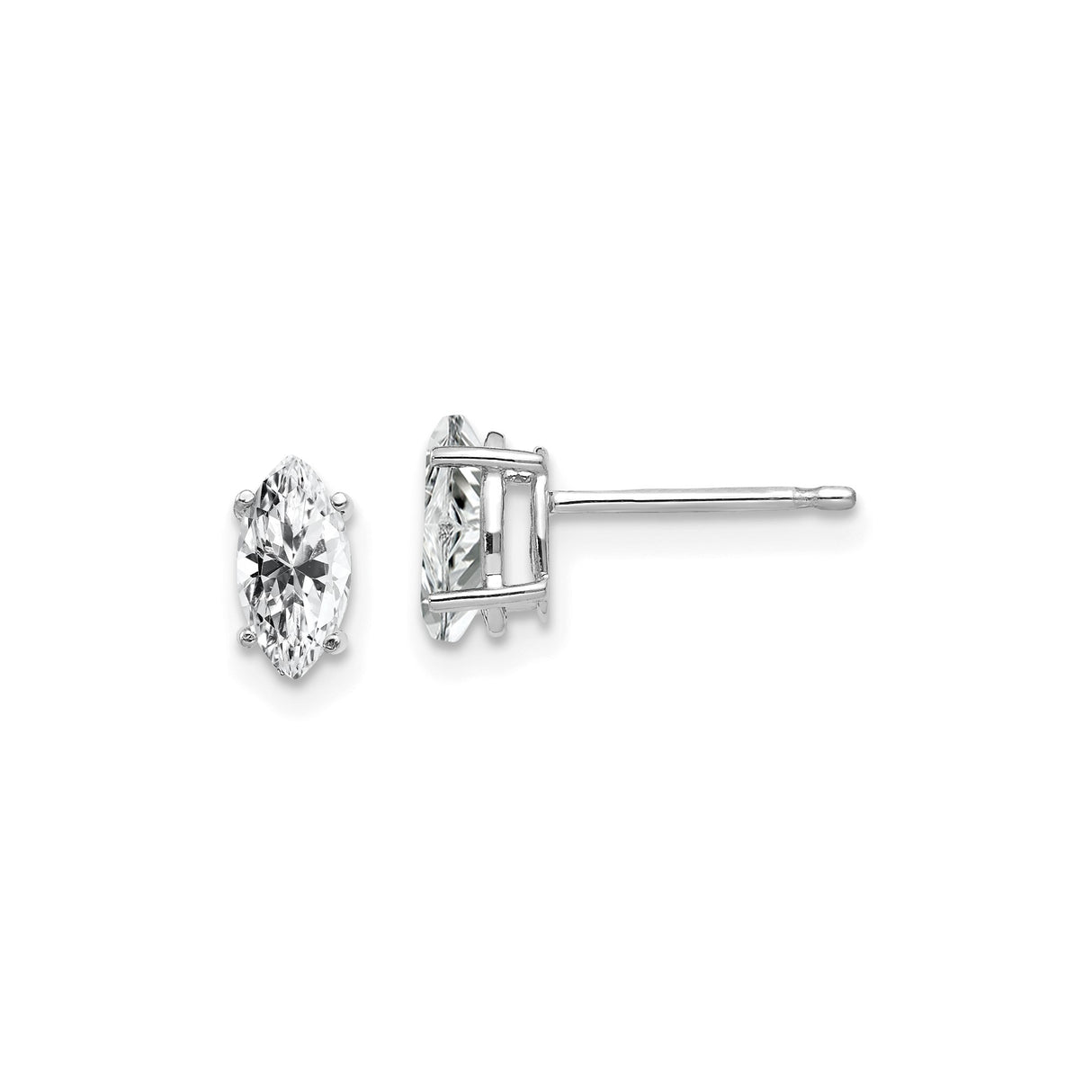 14k White Gold Marquise Cut Stud Earrings with Cubic Zirconia in Prong Setting