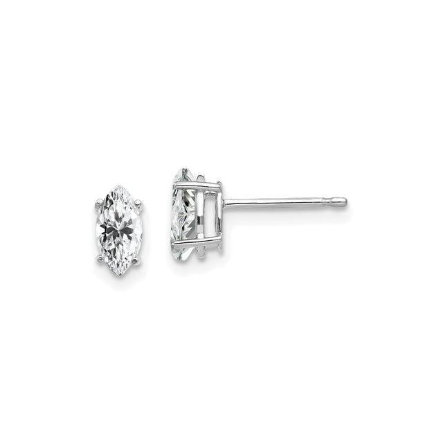 14k White Gold Marquise Cut Stud Earrings with Cubic Zirconia in Prong Setting