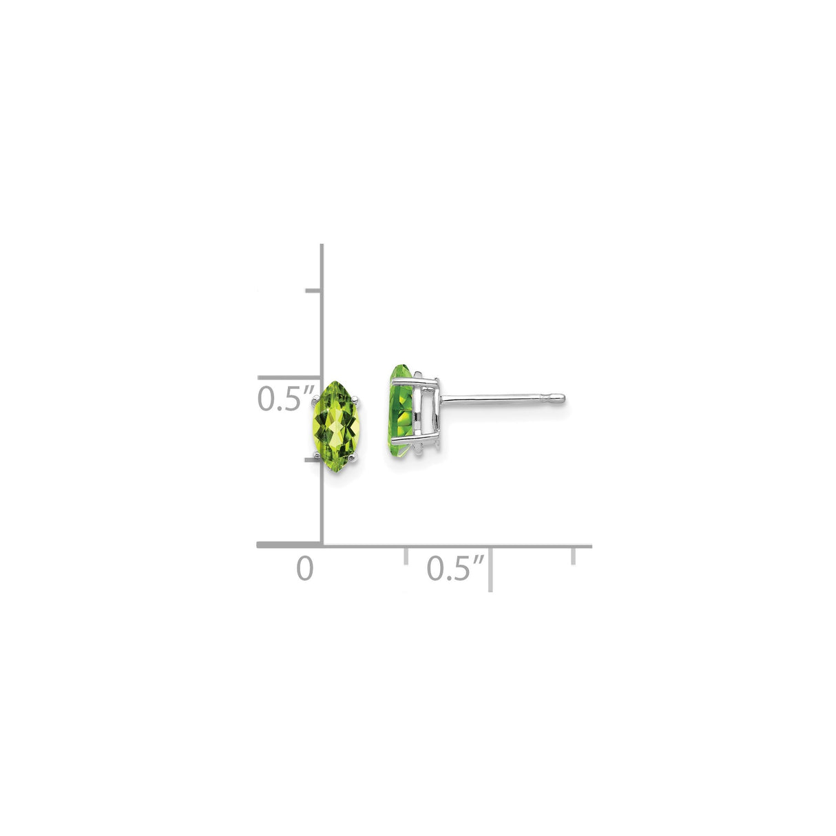 14k White Gold Peridot Stud Earrings, Marquise Cut Minimalist August Birthstone Jewelry