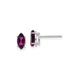 14k White Gold Stud Earrings with Rhodolite Garnet, Marquise Cut, Minimalist Style