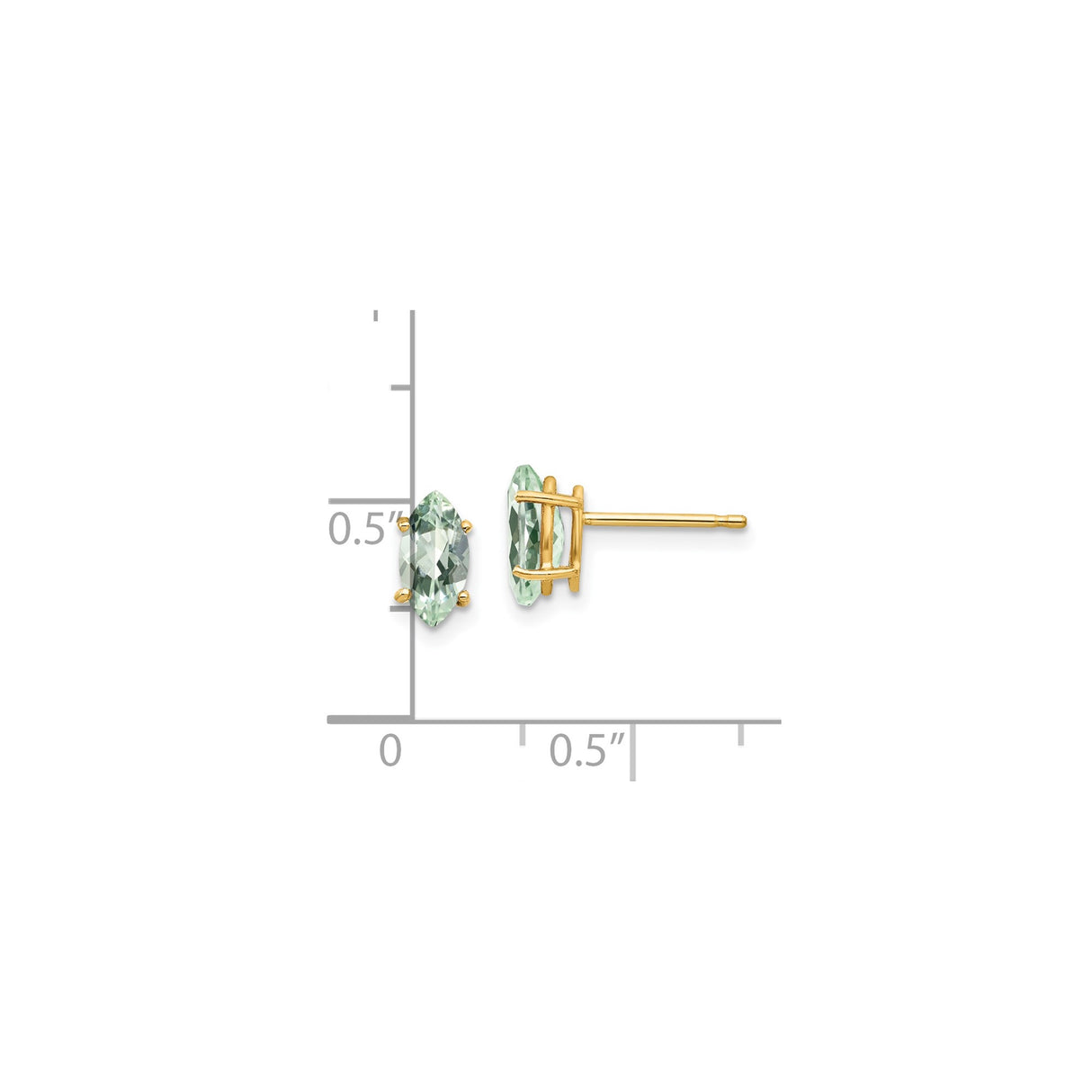 14k Yellow Gold Stud Earrings with Marquise Cut Green Amethyst, Dainty Minimalist Design