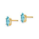 14k Yellow Gold Blue Topaz Stud Earrings, Marquise Cut, Prong Set, Minimalist Style