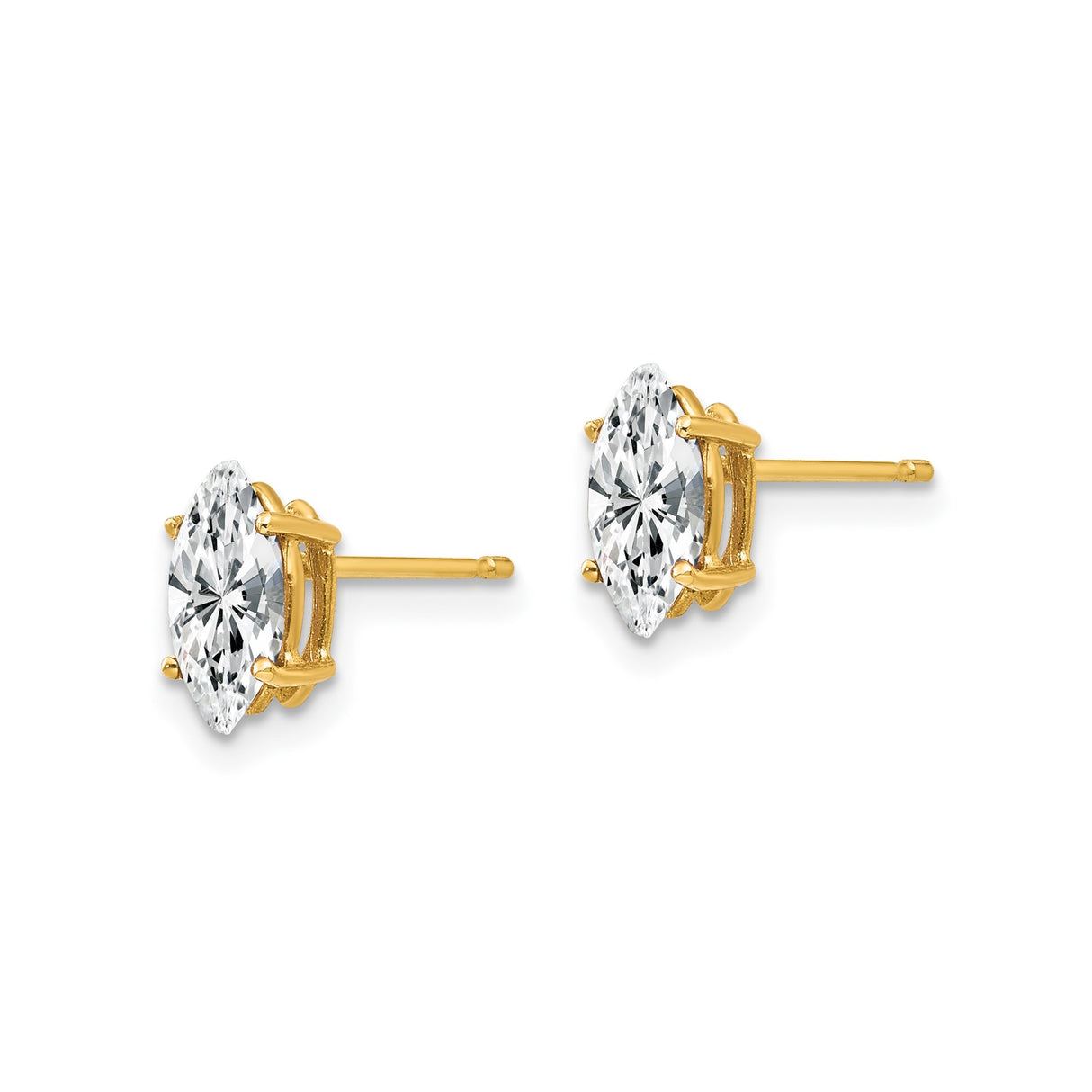 14k Yellow Gold Marquise Solitaire Stud Earrings with Clear Cubic Zirconia Stones