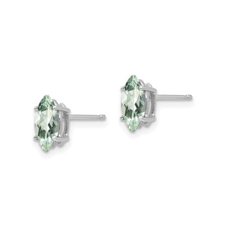 14k White Gold Marquise Cut Green Amethyst Stud Earrings, Minimalist Style for Women