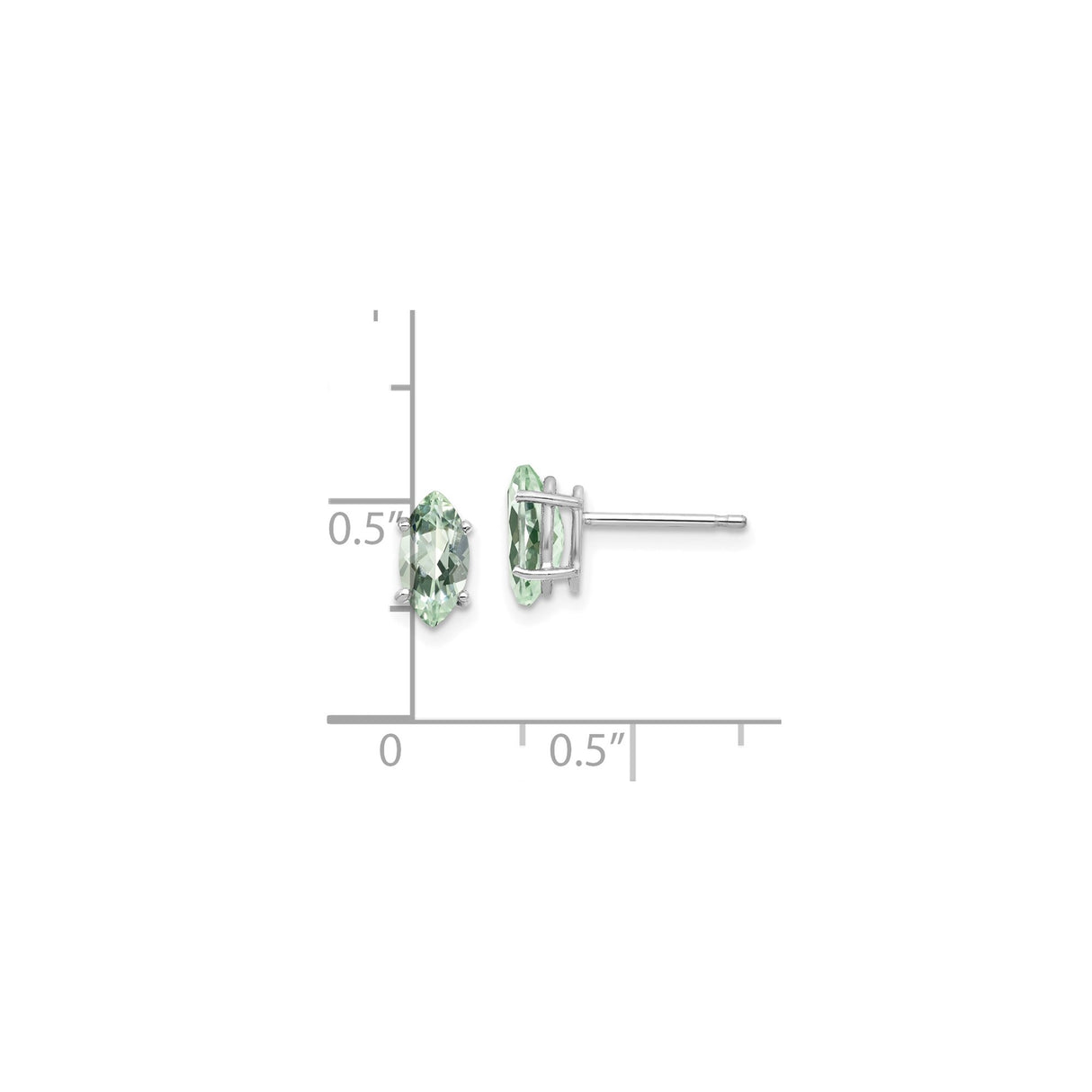 14k White Gold Marquise Cut Green Amethyst Stud Earrings, Minimalist Style for Women