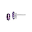 14k White Gold Amethyst Stud Earrings, Marquise Cut Purple Gemstone, Classic Four-Prong Setting