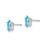 14k White Gold Stud Earrings with Marquise Swiss Blue Topaz, Minimalist Design for Women