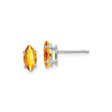 14k White Gold Citrine Stud Earrings, Marquise Cut, Sleek Prong Setting for Women